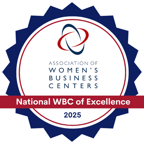 Emblem that says "Association of Women's Business Centers National WBC of Excellence 2025"