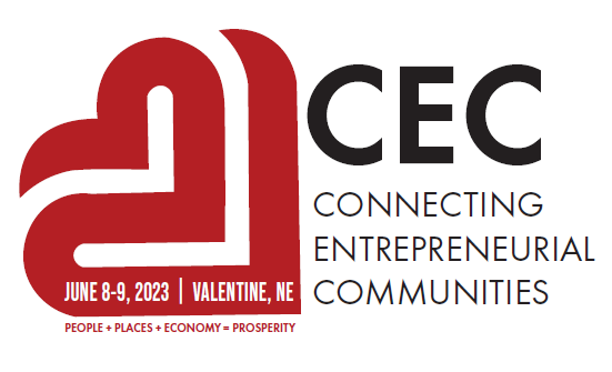 Connecting Entrepreneurial Communitites Conference Logo with double heart shape image to the left in red, and lettering to the right