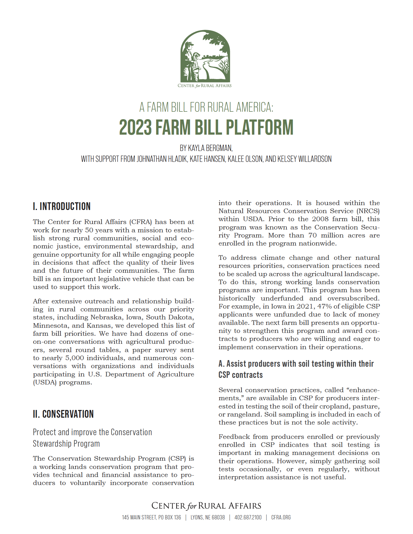 A Farm Bill for Rural America 2023 Farm Bill Platform Center For