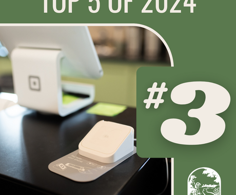 Graphic that says "Top 5 of 2024 #3" And photo: White register screen and card reader on black counter