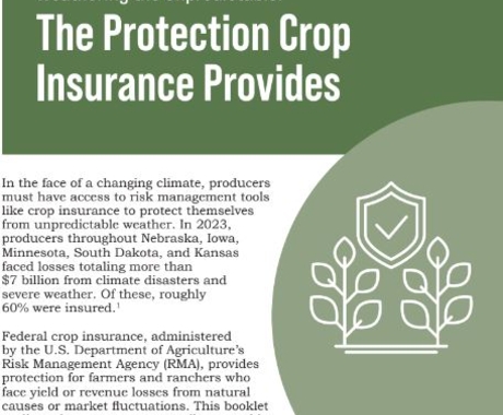 Booklet cover that says "Weathering the Unpredictable: The Protection Crop Insurance Provides"