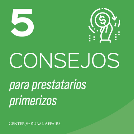 A green graphic that says "5 consejos para prestatarios primerizos""