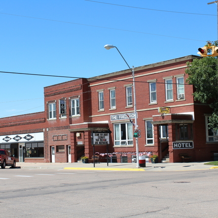 historic hotel on main street in Loup City, Nebraska